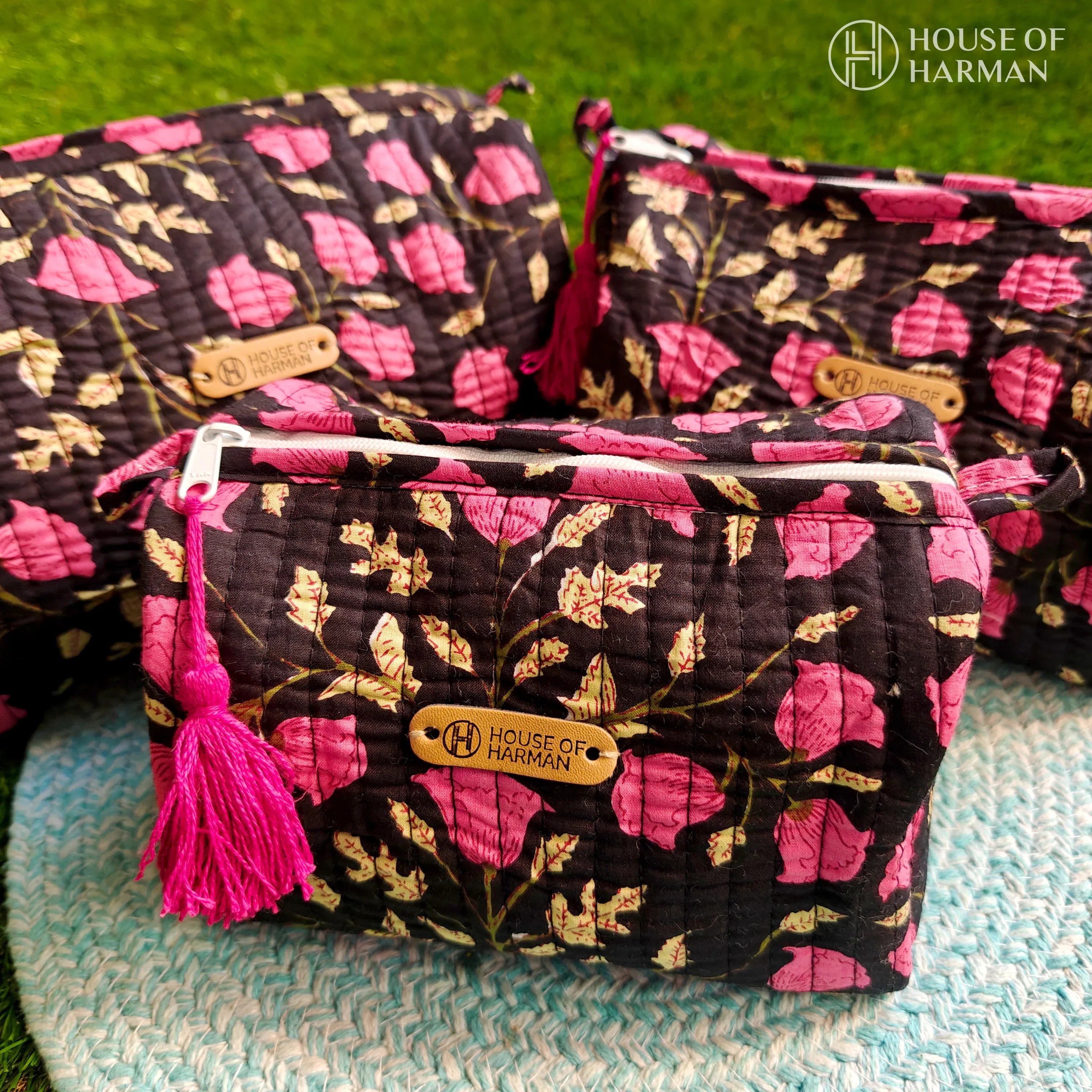 Multipurpose Pouches- Set of Three I Waterproof Lining I Four Mini Pockets Inside