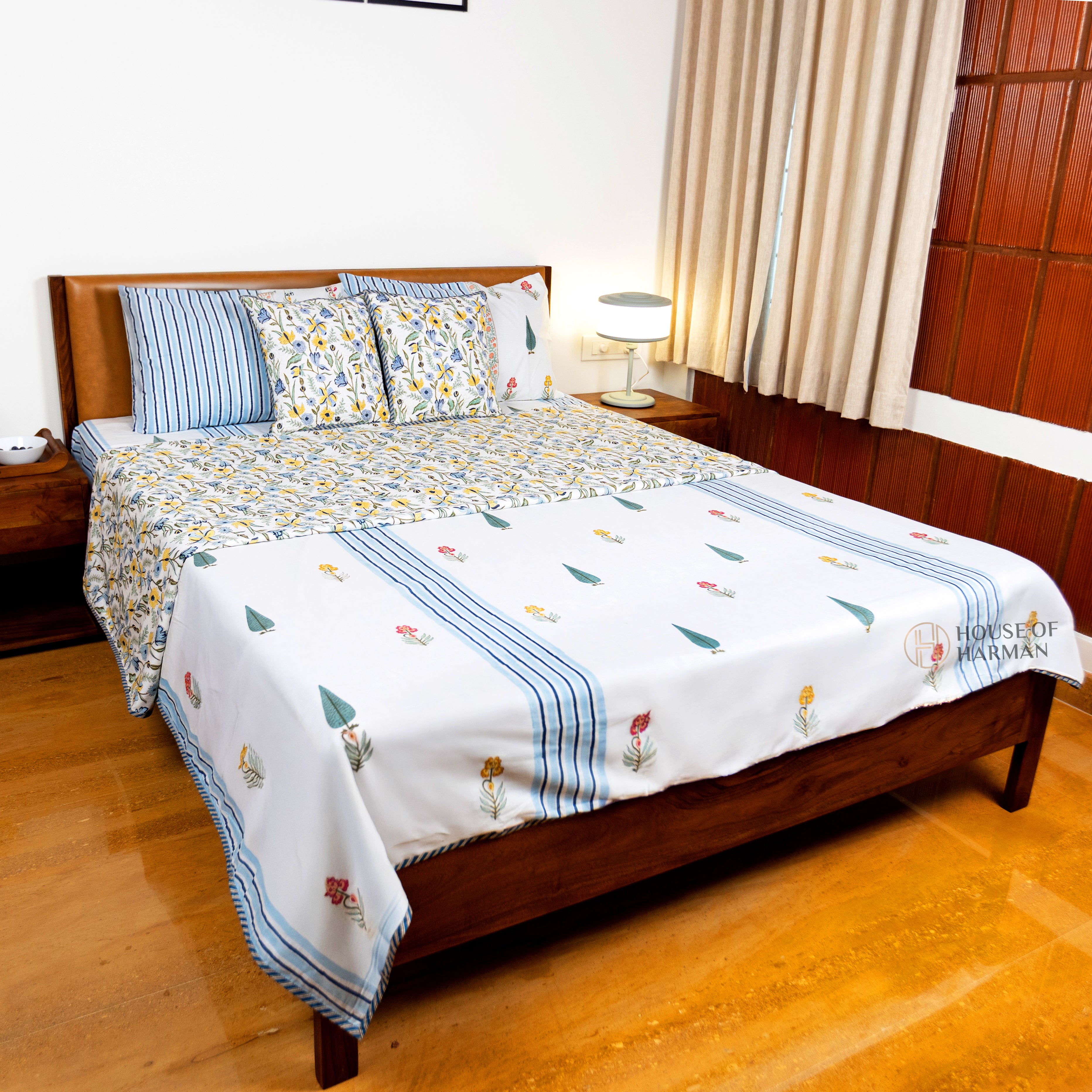 Meadow Bloom Stripes Bedsheet and Dohar
