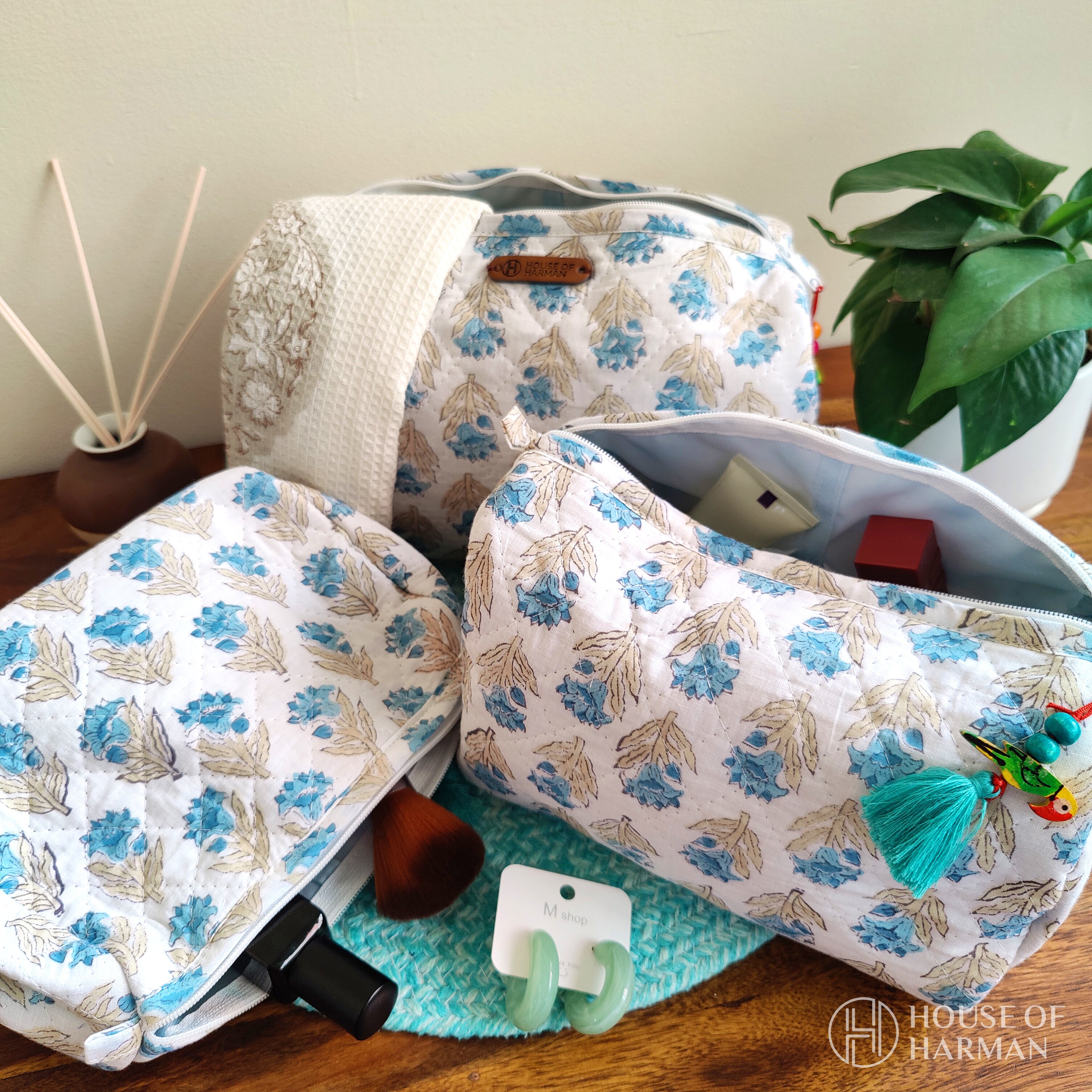 Multipurpose Pouches- Set of Three I Waterproof Lining I Four Mini Pockets Inside