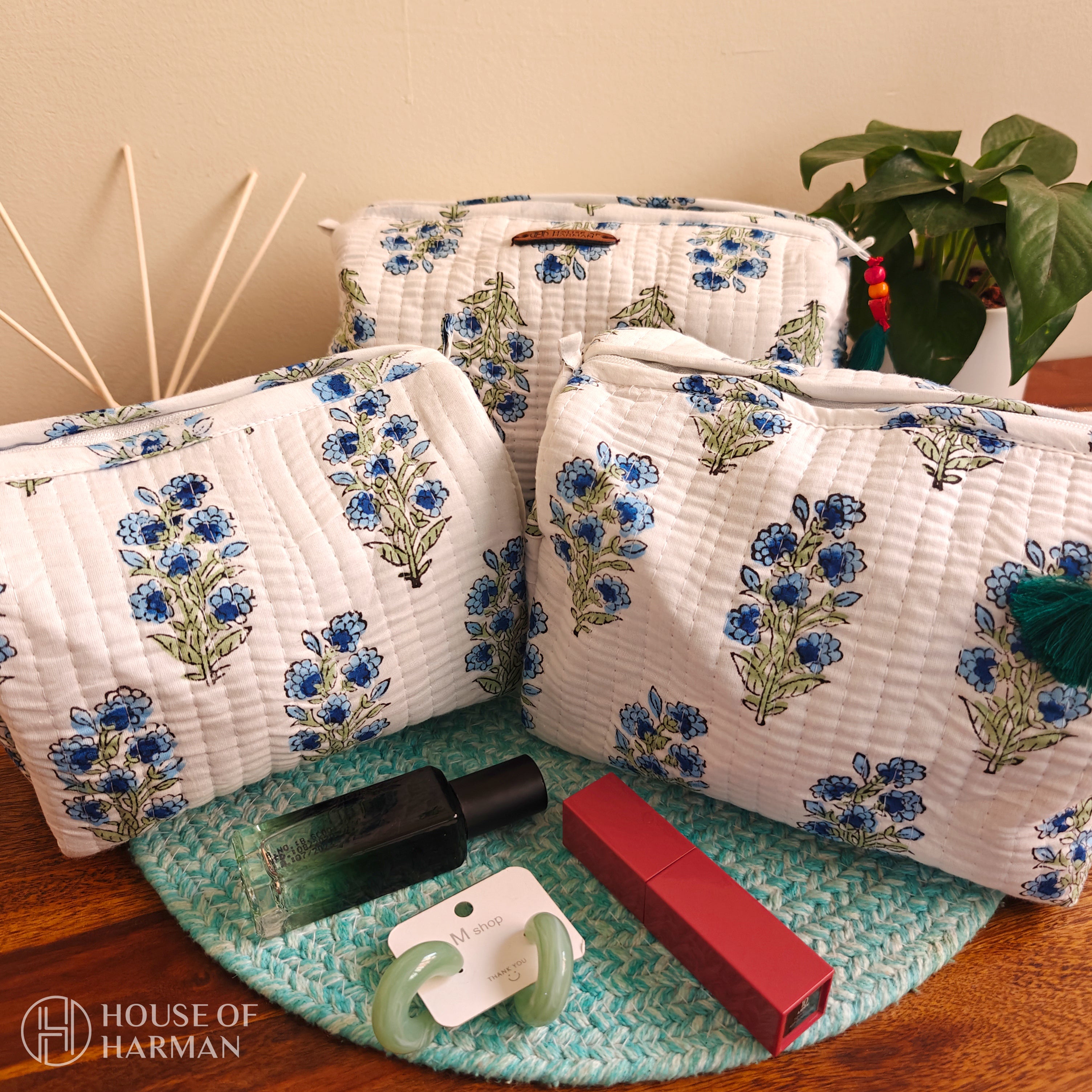 Multipurpose Pouches- Set of Three I Waterproof Lining I Four Mini Pockets Inside