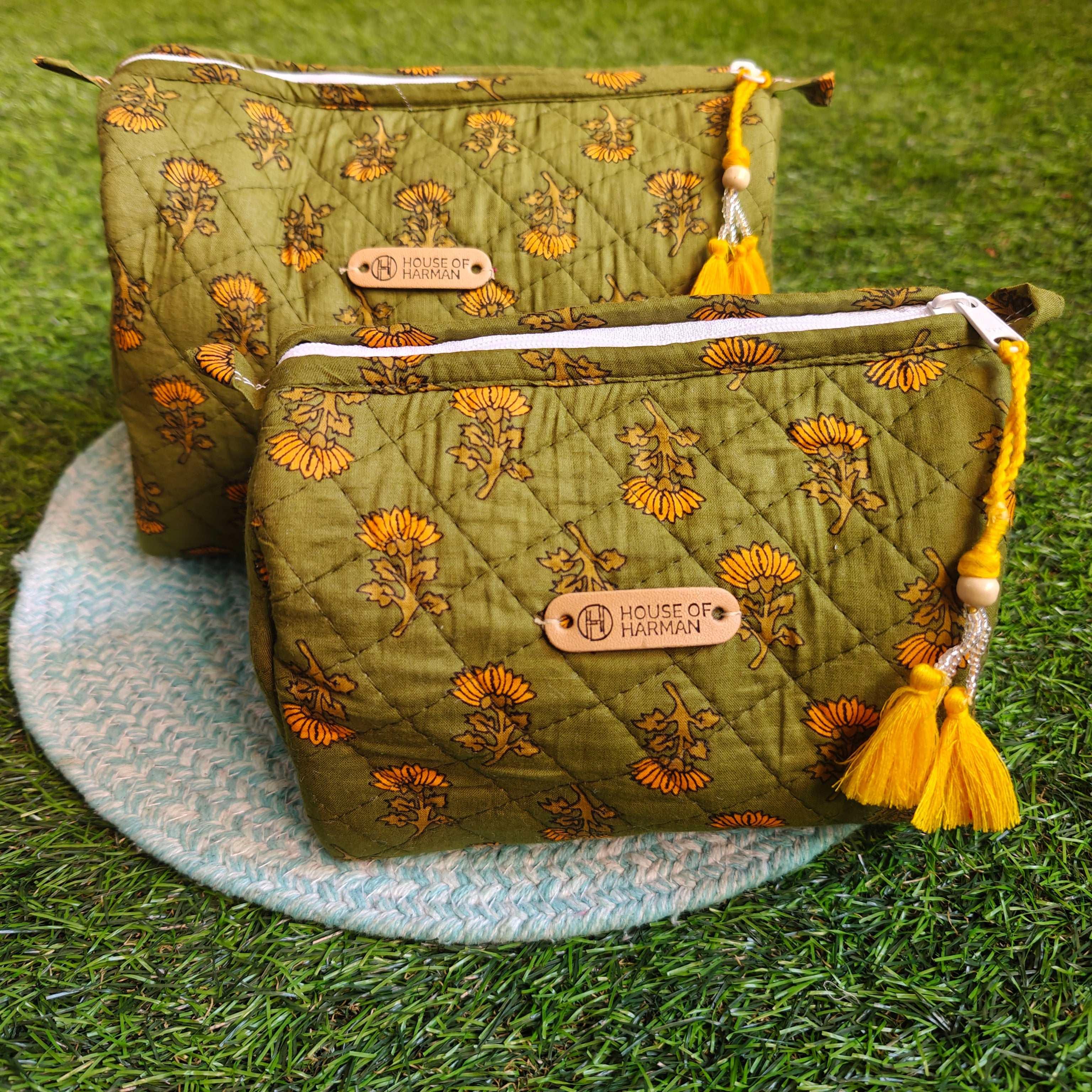 Multipurpose Pouches- Set of Three I Waterproof Lining I Four Mini Pockets Inside - HOUSE OF HARMAN