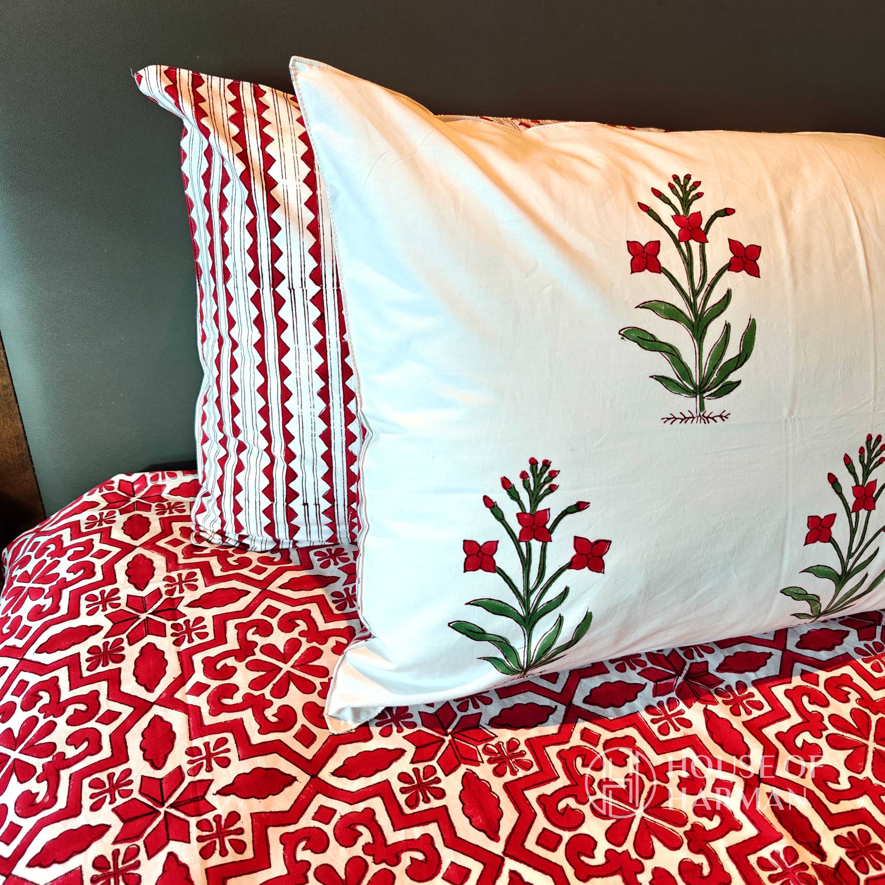 Crimson Lattice Dream Bedsheet and Dohar