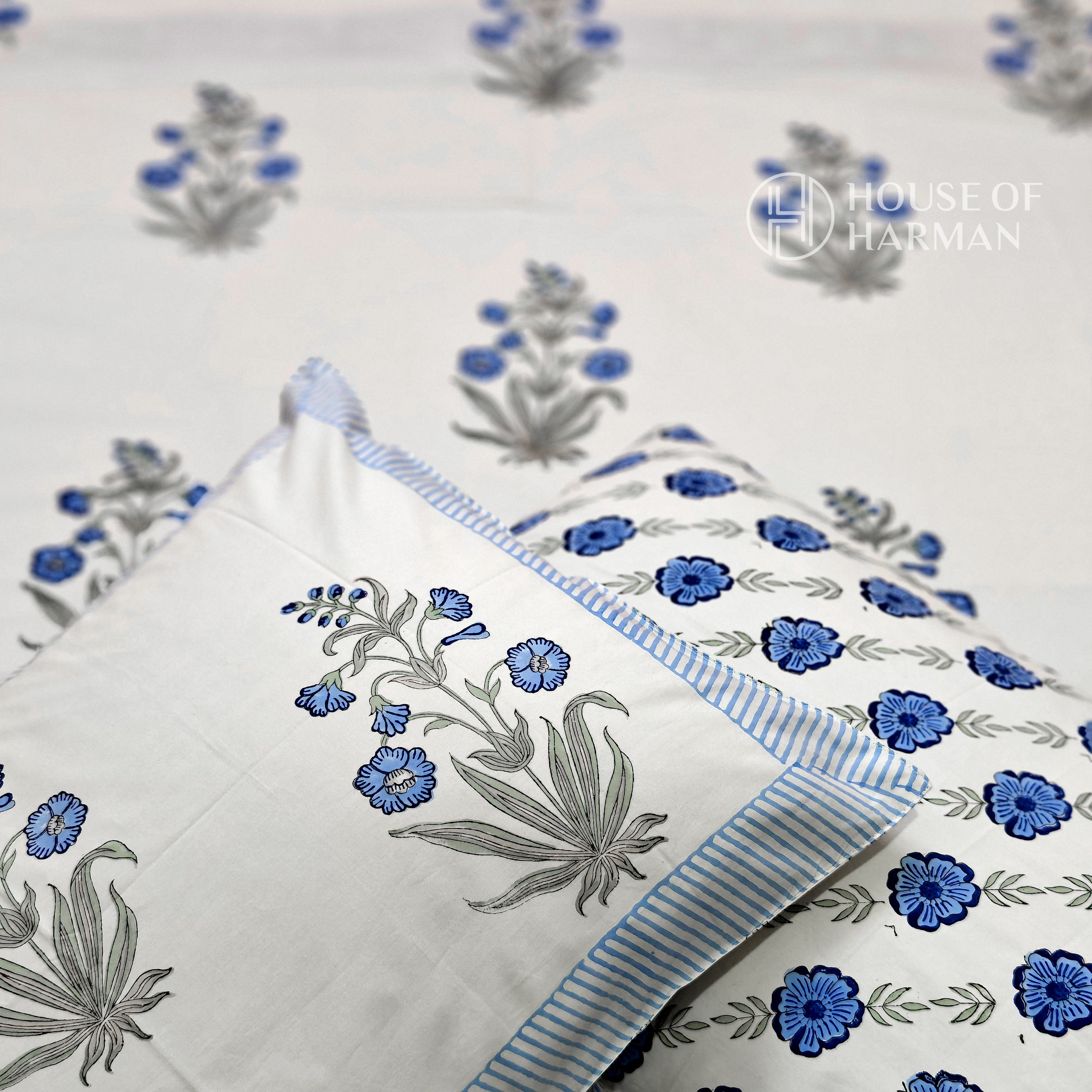 Blue Petal Elegance Bedsheet