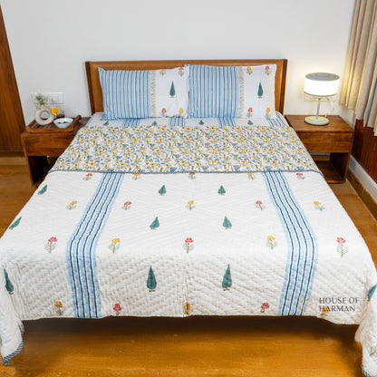 Meadow Bloom Stripes Bedsheet and Quilt