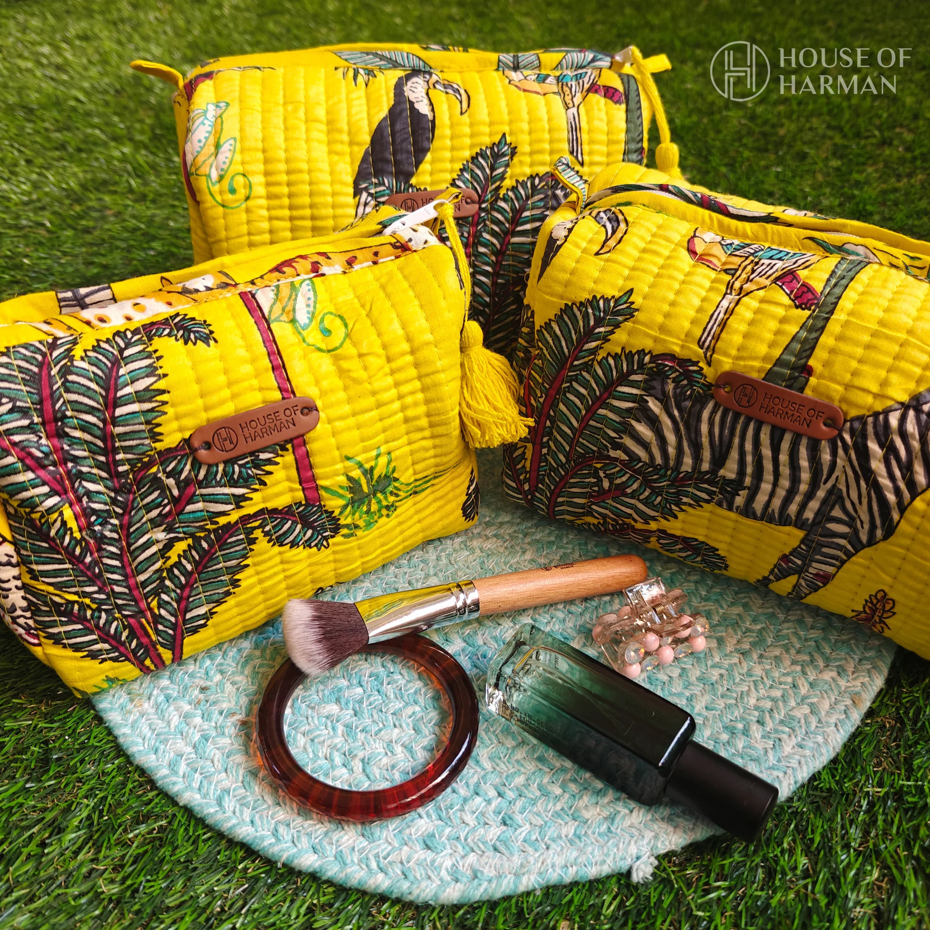 Multipurpose Pouches- Set of Three I Waterproof Lining I Four Mini Pockets Inside