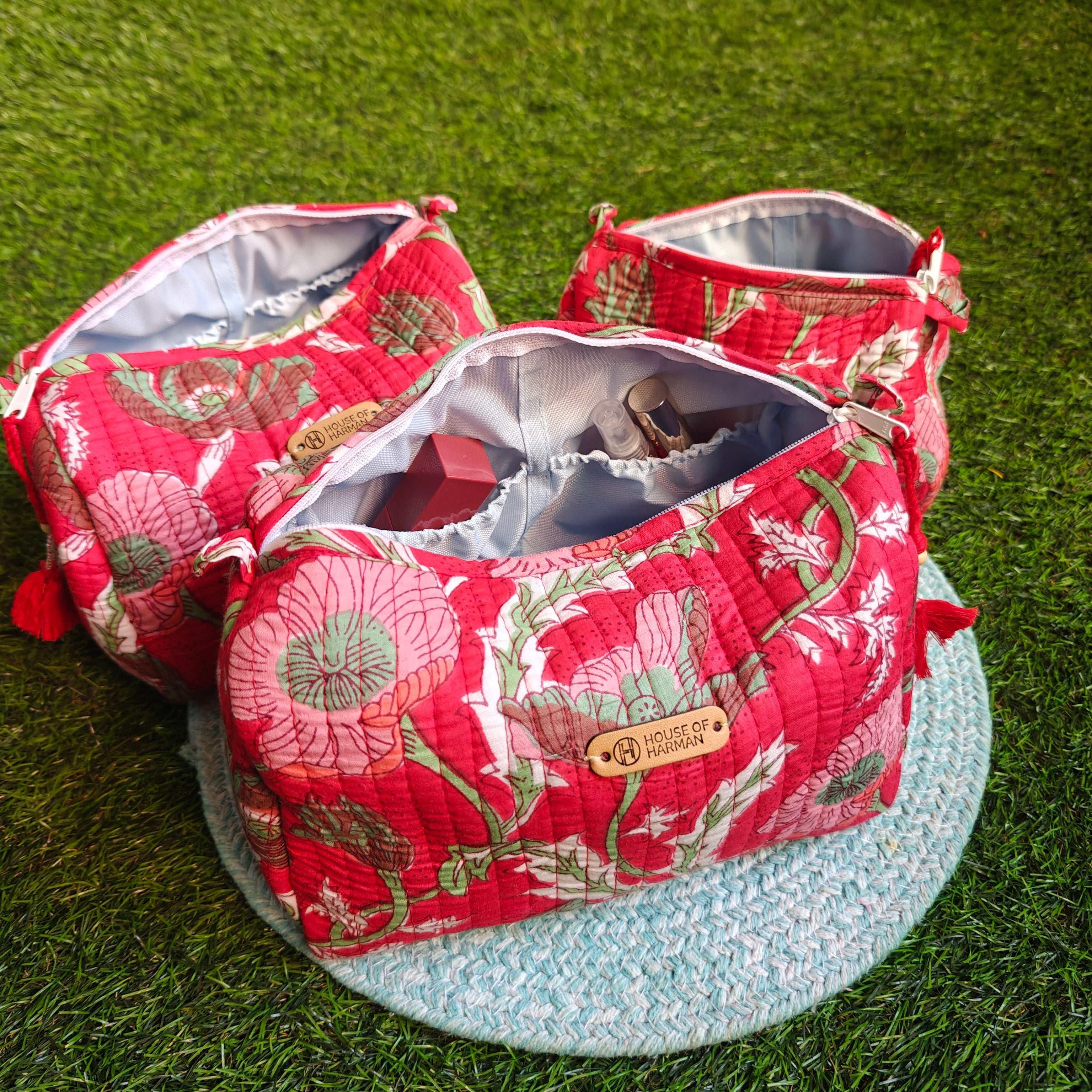 Multipurpose Pouches- Set of Three I Waterproof Lining I Four Mini Pockets Inside - HOUSE OF HARMAN