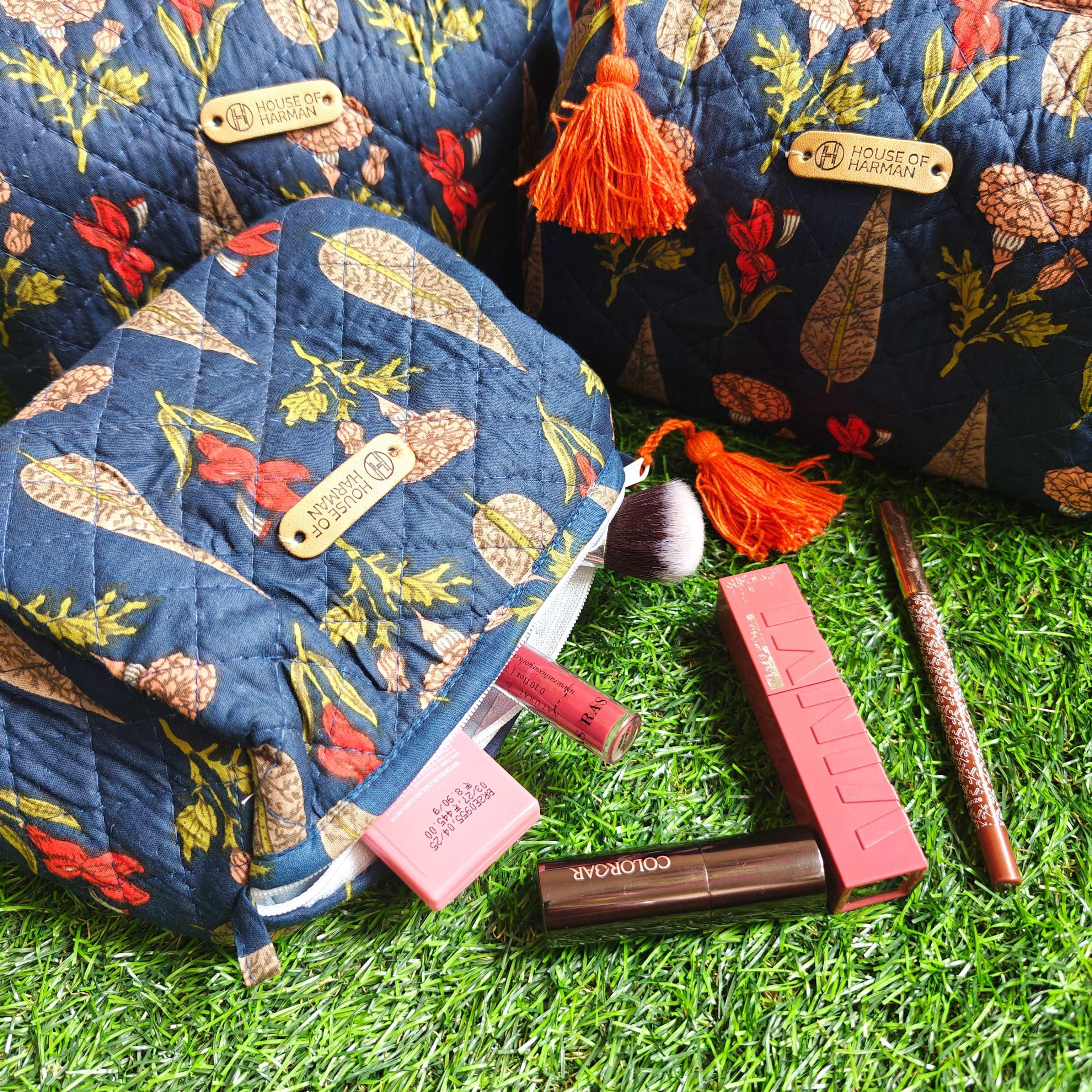 Multipurpose Pouches- Set of Three I Waterproof Lining I Four Mini Pockets Inside - HOUSE OF HARMAN