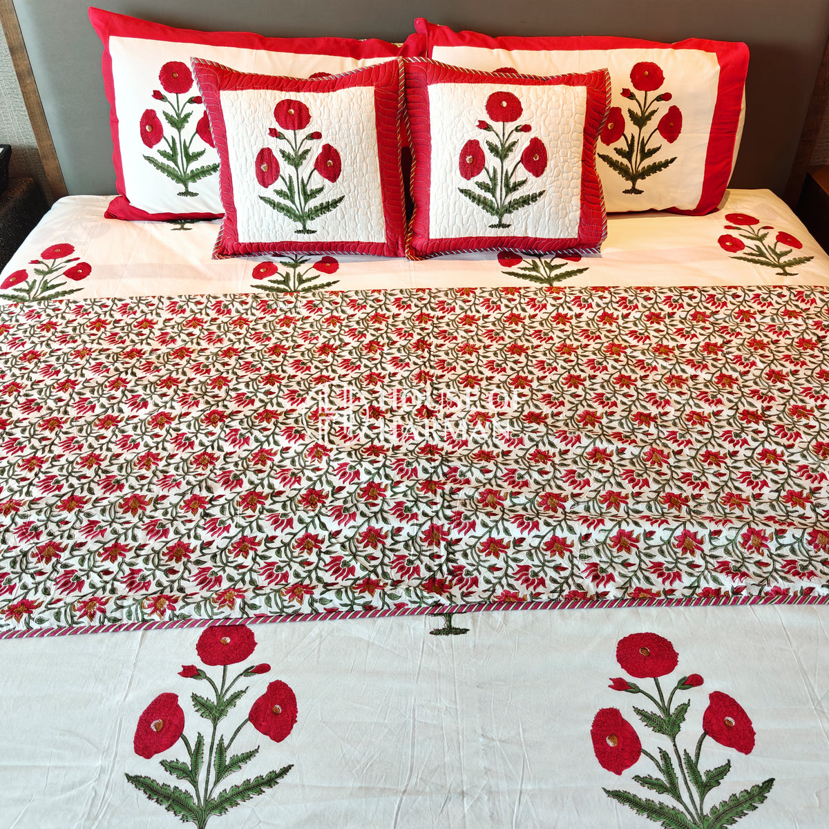 Red Wildpoppy Fields Bedsheet and Dohar