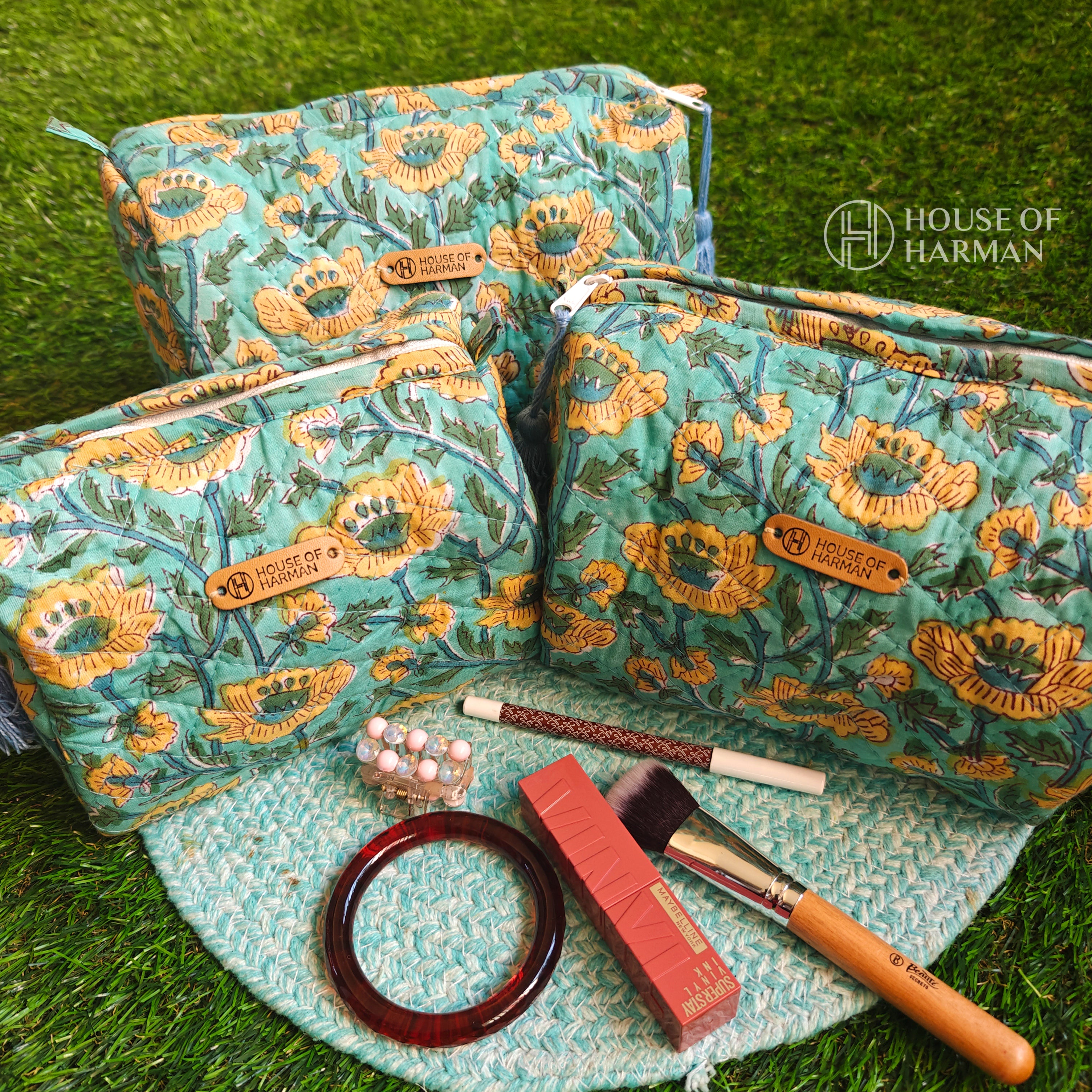 Multipurpose Pouches- Set of Three I Waterproof Lining I Four Mini Pockets Inside