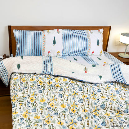 Meadow Bloom Stripes Bedsheet and Quilt