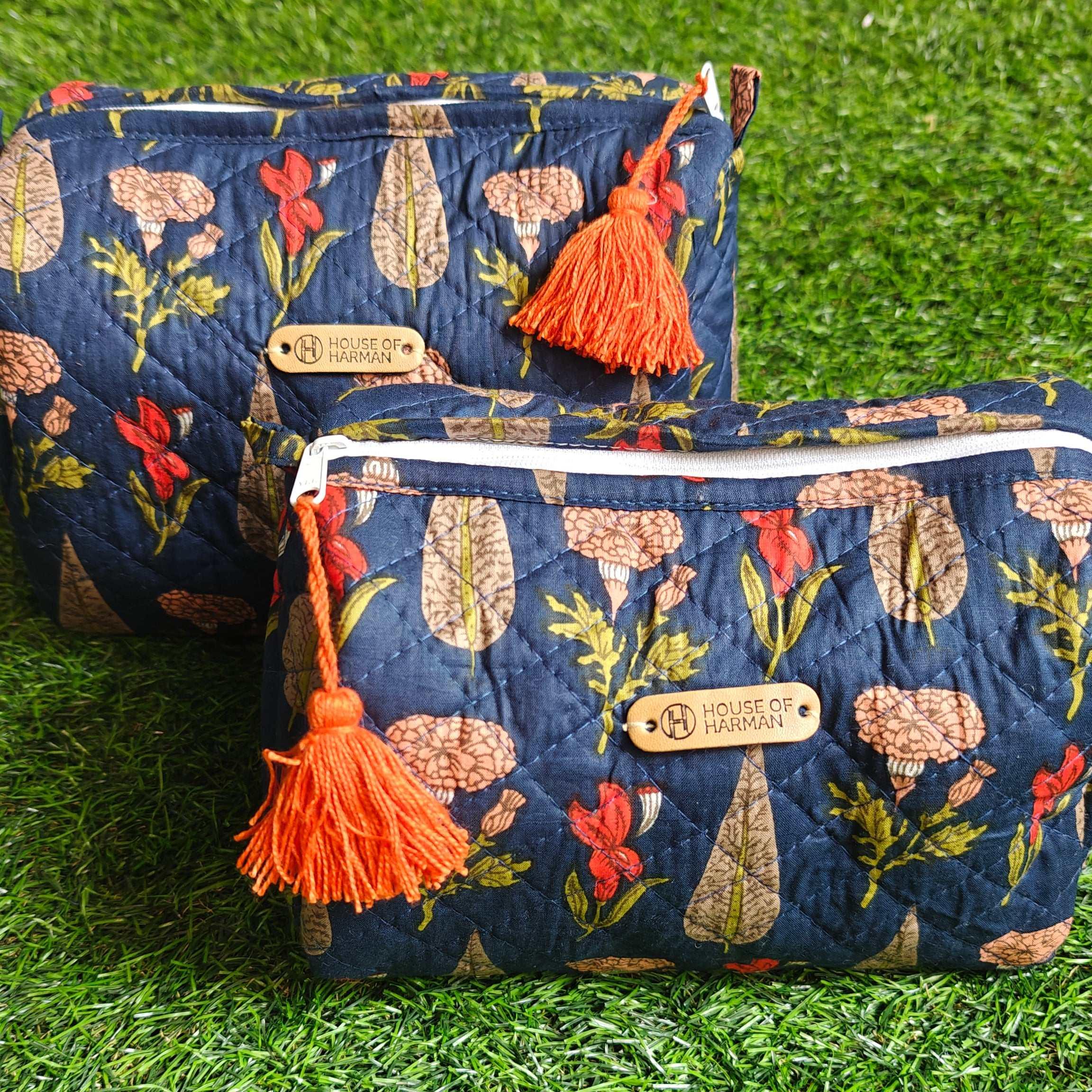 Multipurpose Pouches- Set of Three I Waterproof Lining I Four Mini Pockets Inside - HOUSE OF HARMAN