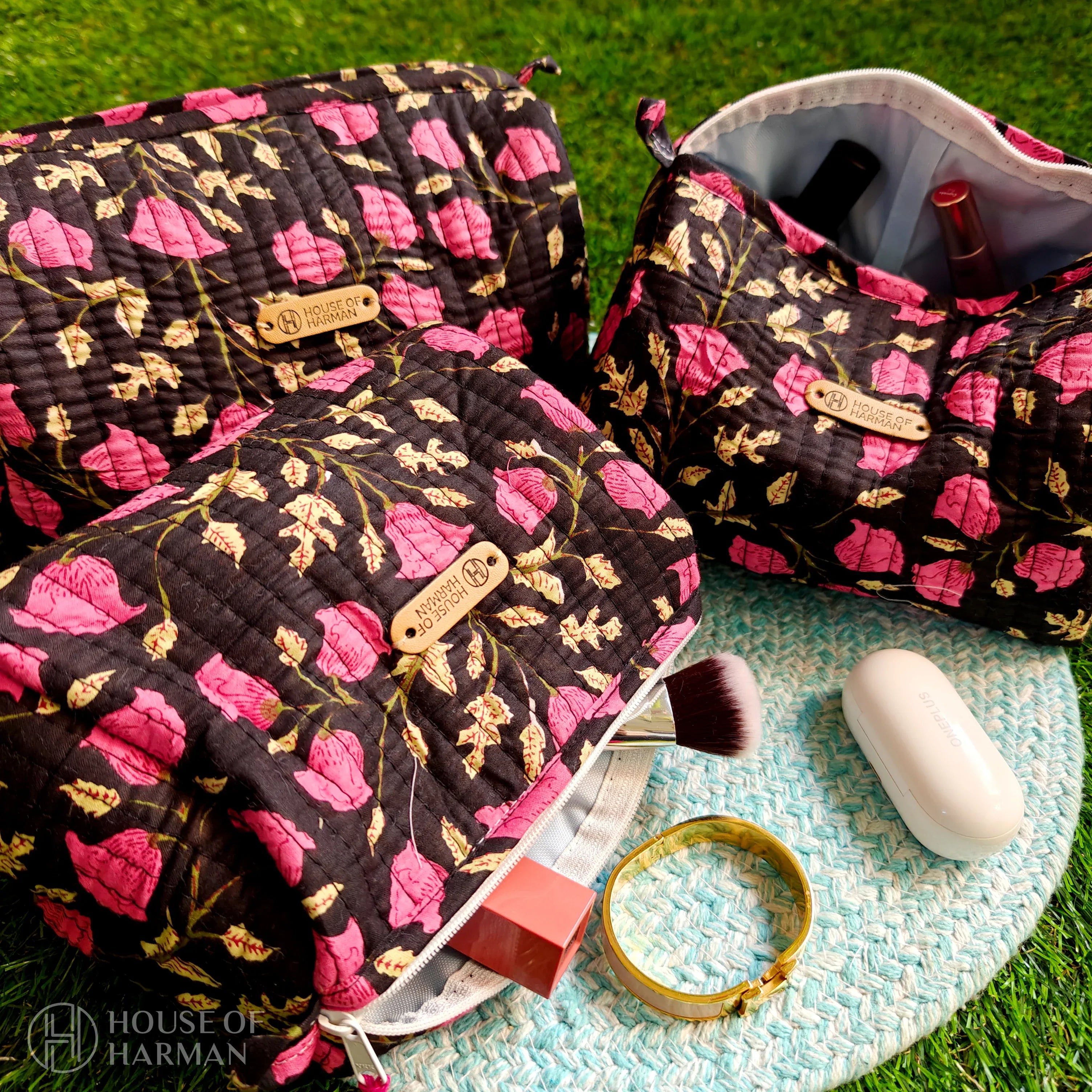 Multipurpose Pouches- Set of Three I Waterproof Lining I Four Mini Pockets Inside