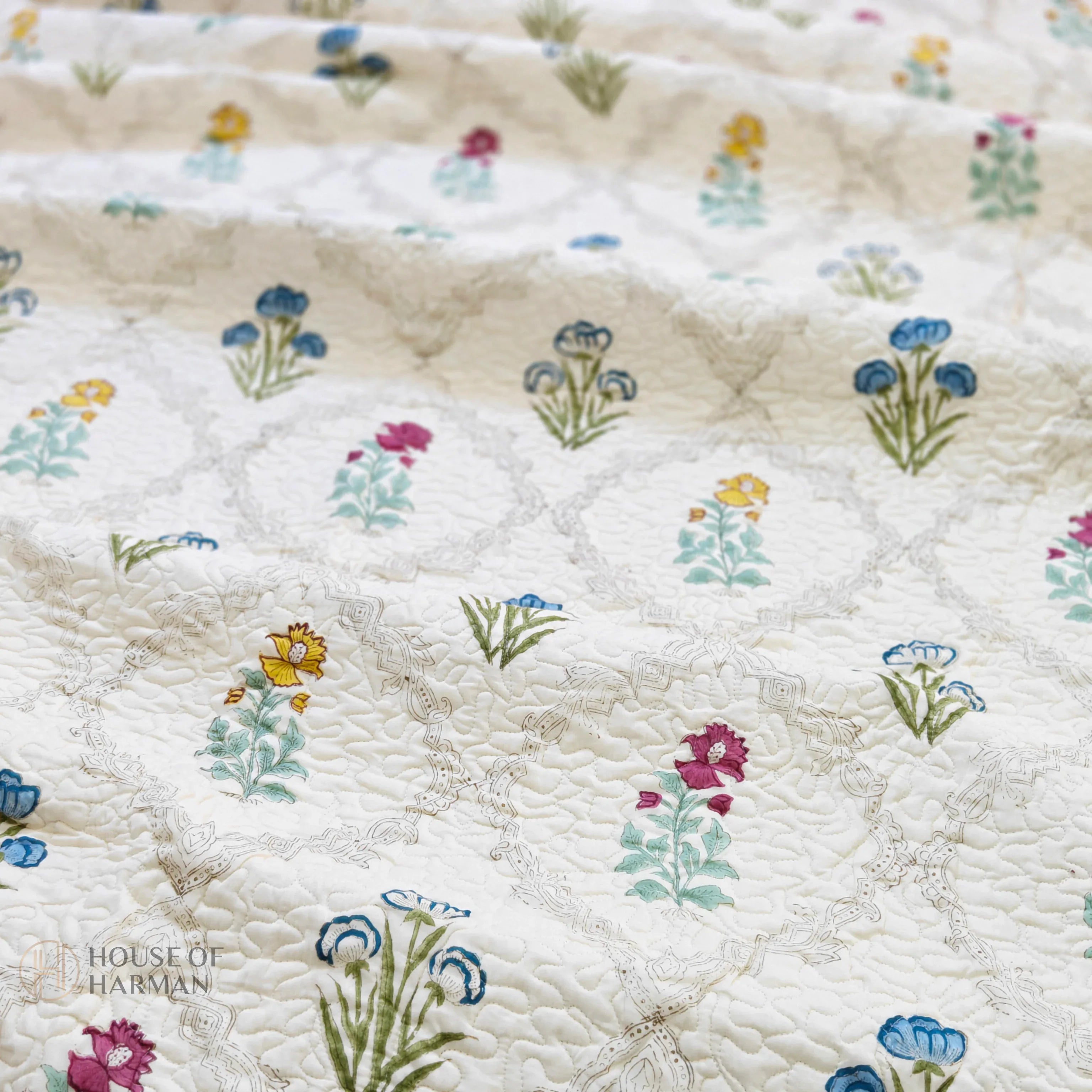 Morning Garden Bloom Bedcover (Beige Base Color)