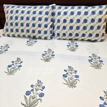 Blue Petal Elegance Bedsheet