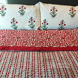 Crimson Lattice Dream Bedsheet and Quilt