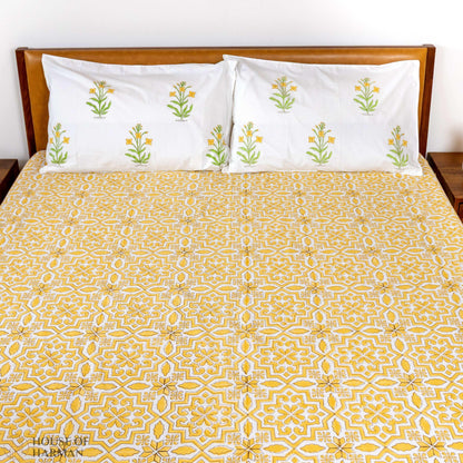 Golden Lattice Dream Bedsheet and Quilt - HOUSE OF HARMAN
