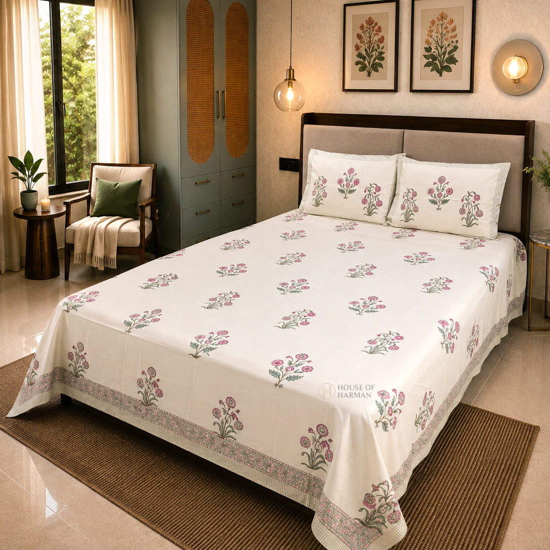 Royal Blossom Charm Bedsheet (Beige Base Color)