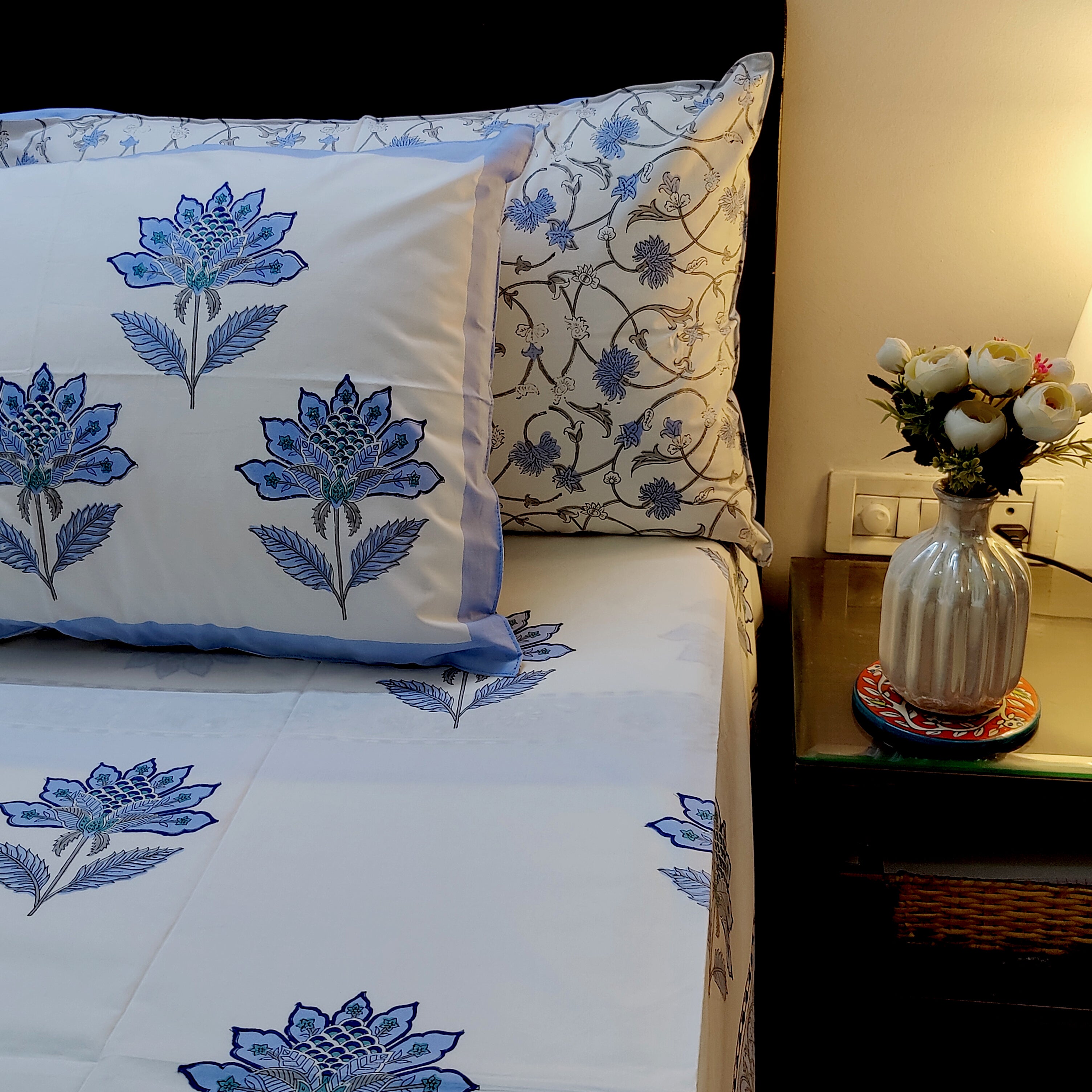 Azure Blossoms Bedsheet