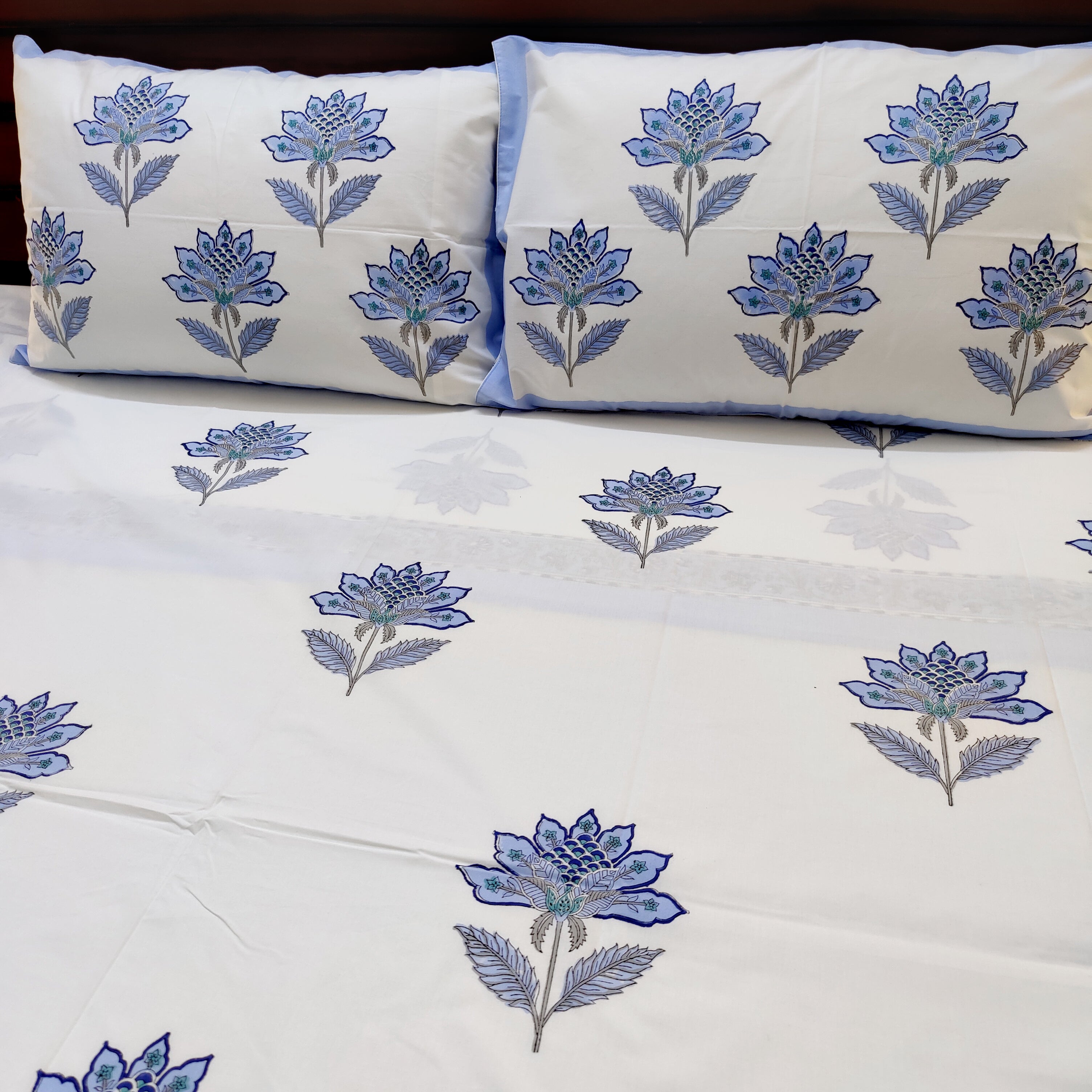 Azure Blossoms Bedsheet