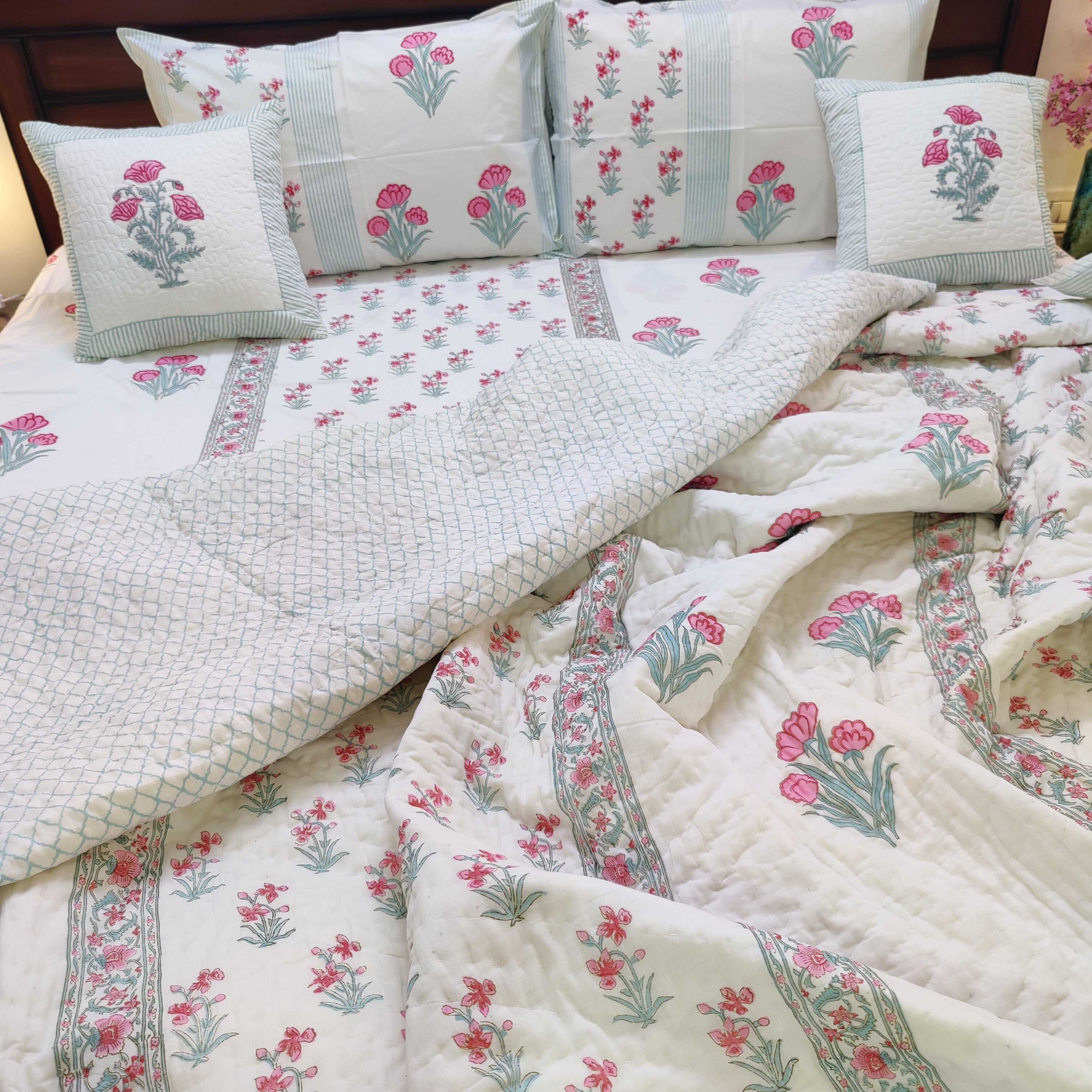 Pink Petal Dreams Bedsheet and Quilt