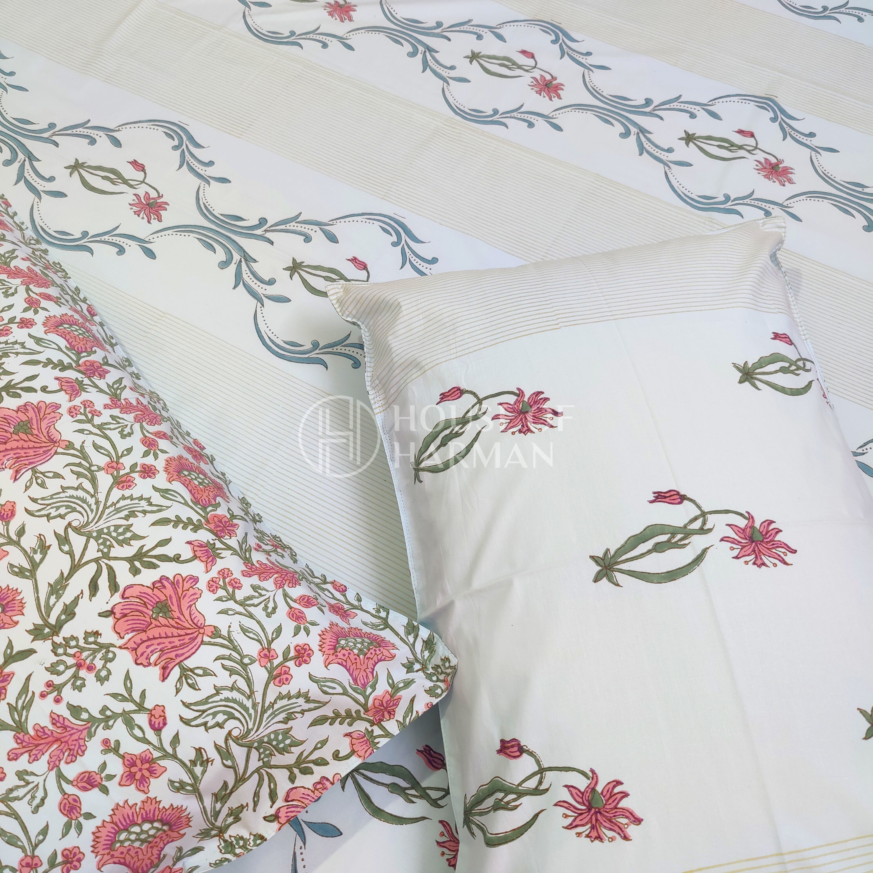 Celeste Floral Serenade Bedsheet (Blue Base Colour)