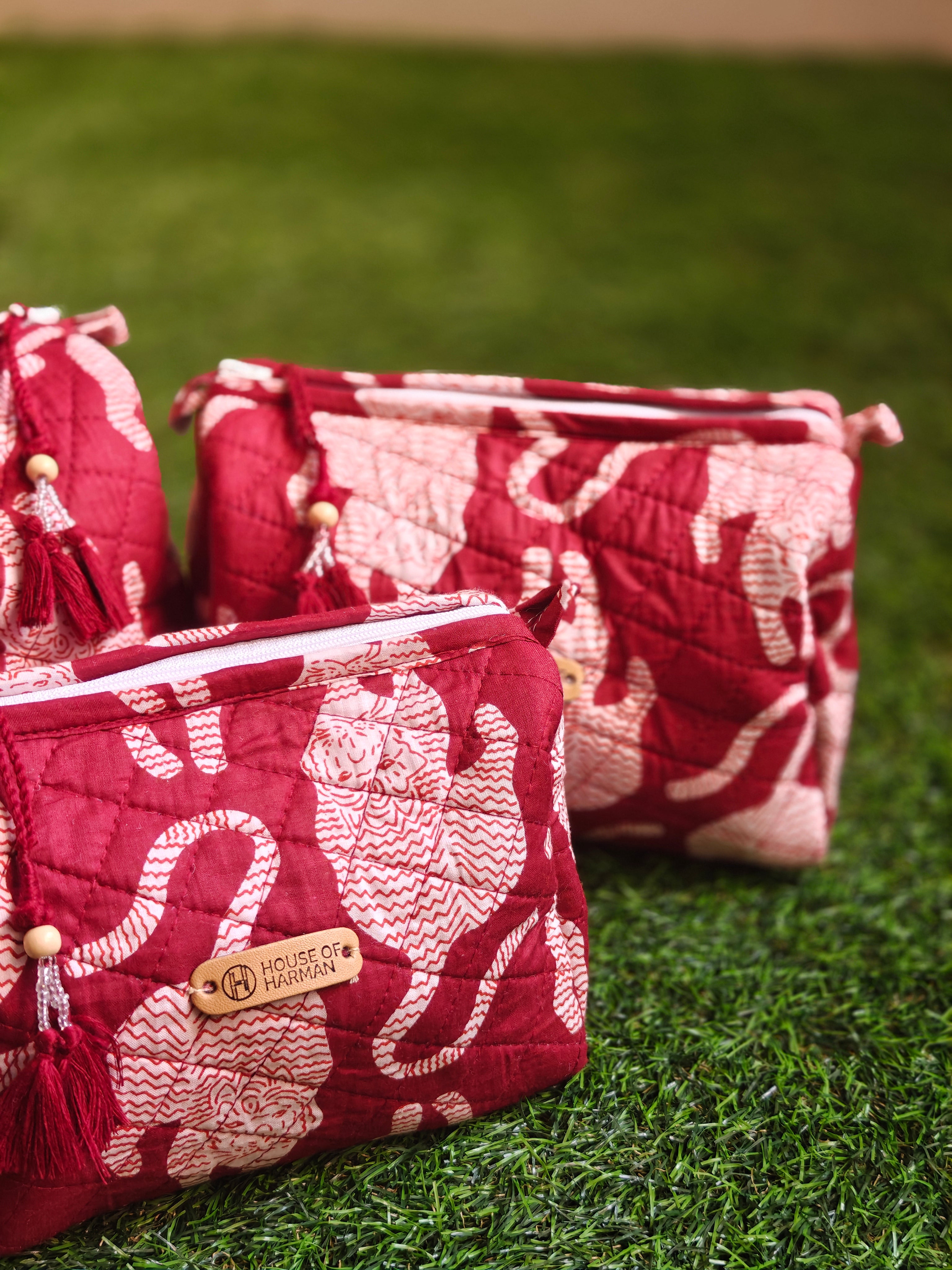 Multipurpose Pouches- Set of Three I Waterproof Lining I Four Mini Pockets Inside