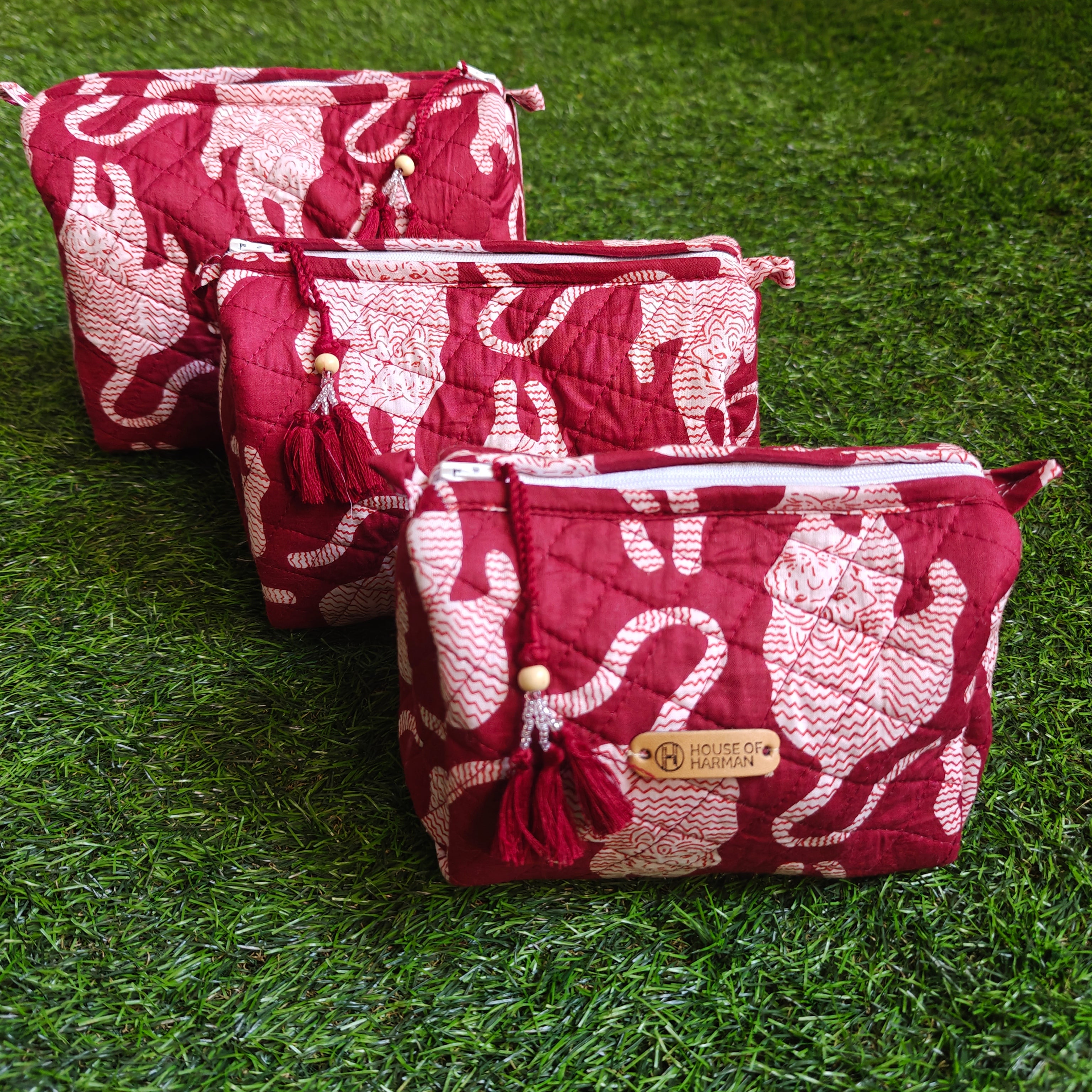 Multipurpose Pouches- Set of Three I Waterproof Lining I Four Mini Pockets Inside