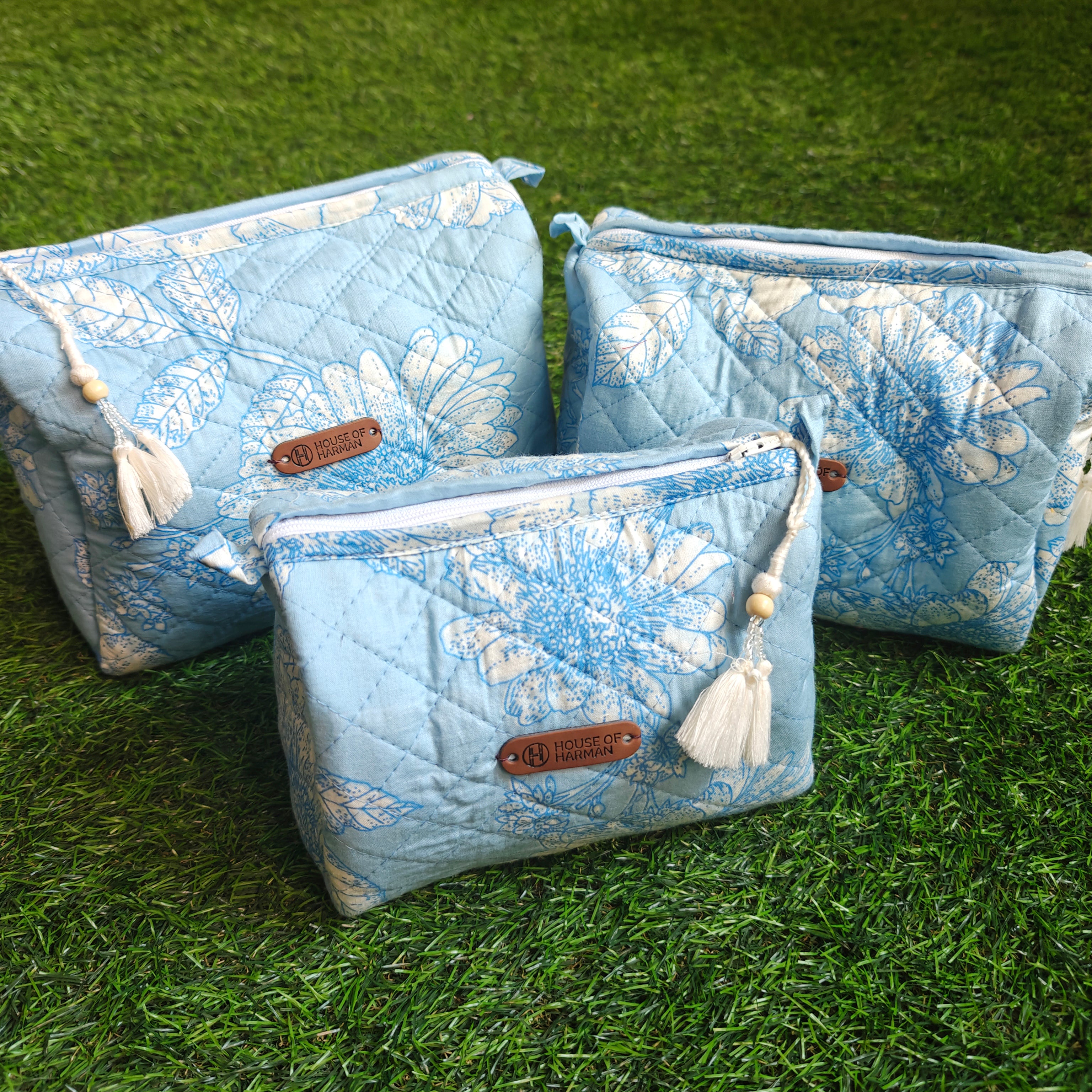 Multipurpose Pouches- Set of Three I Waterproof Lining I Four Mini Pockets Inside