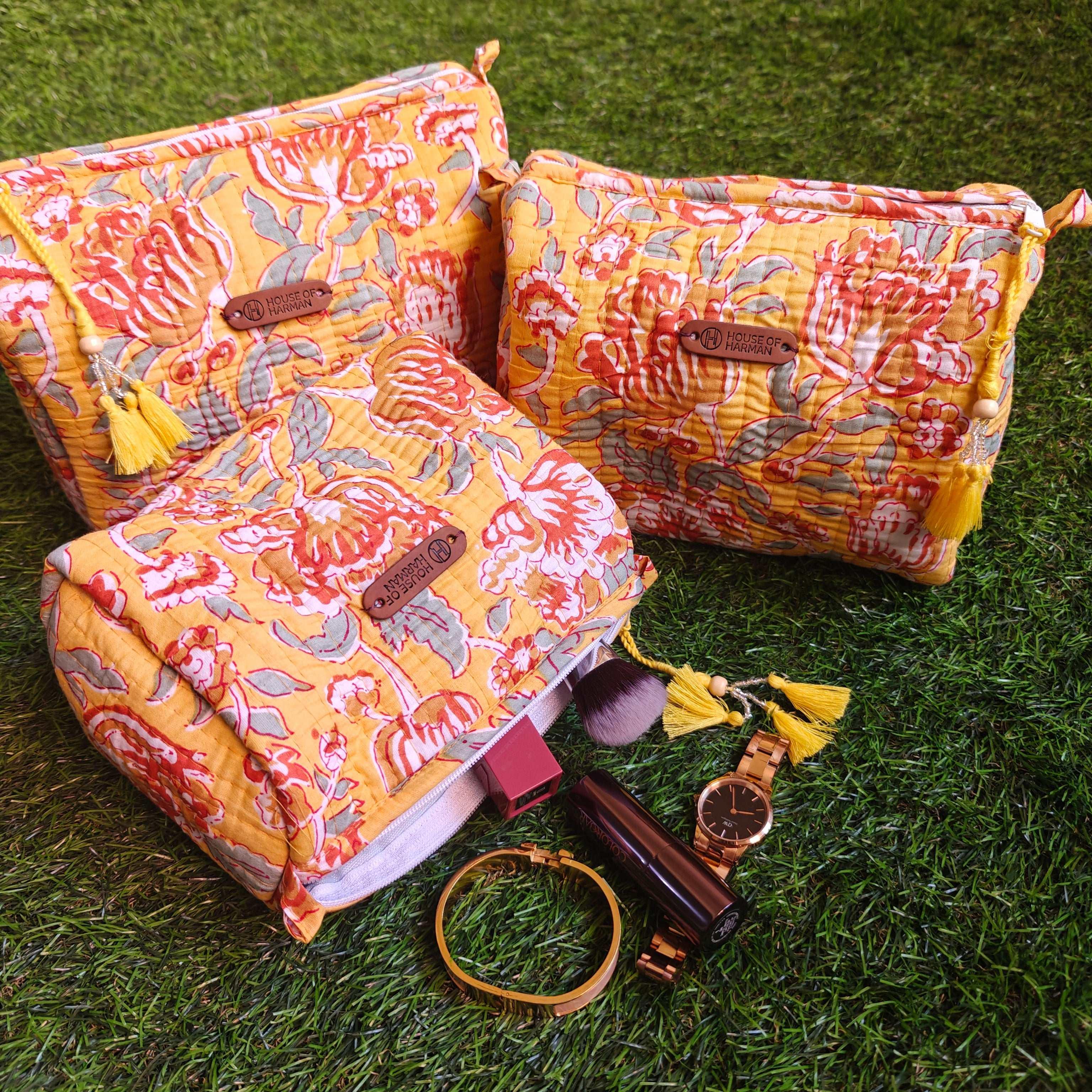 Multipurpose Pouches- Set of Three I Waterproof Lining I Four Mini Pockets Inside - HOUSE OF HARMAN