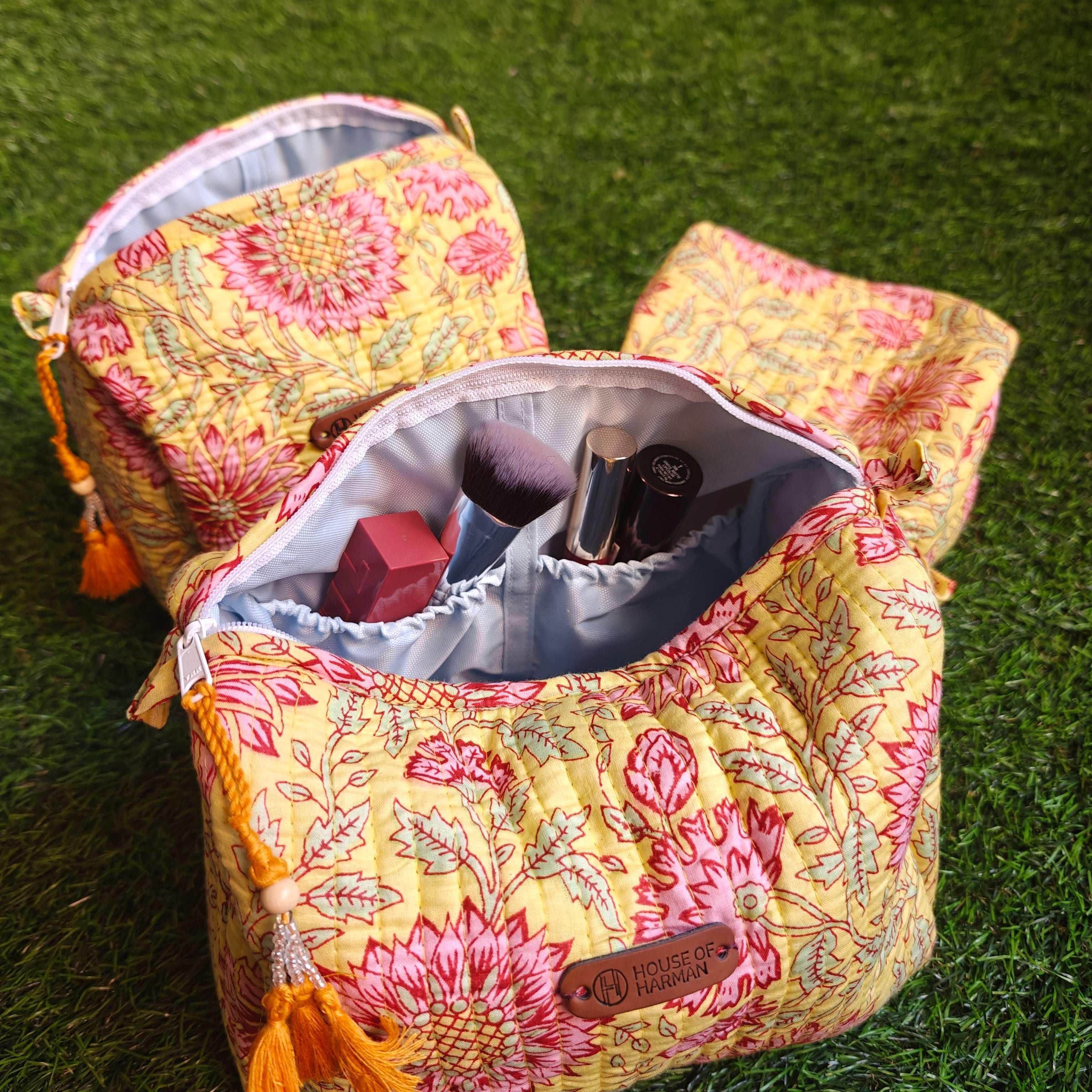 Multipurpose Pouches- Set of Three I Waterproof Lining I Four Mini Pockets Inside - HOUSE OF HARMAN