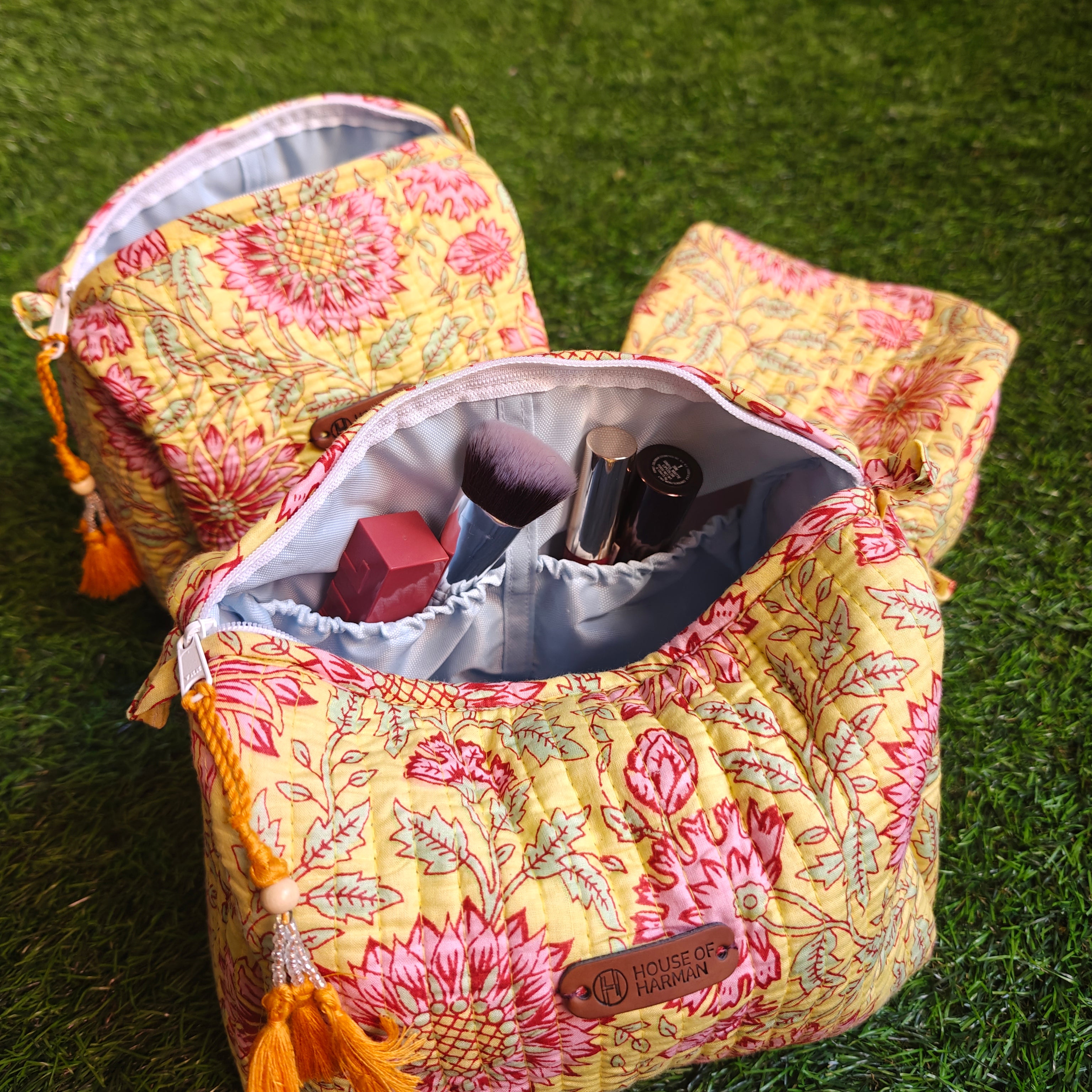 Multipurpose Pouches- Set of Three I Waterproof Lining I Four Mini Pockets Inside