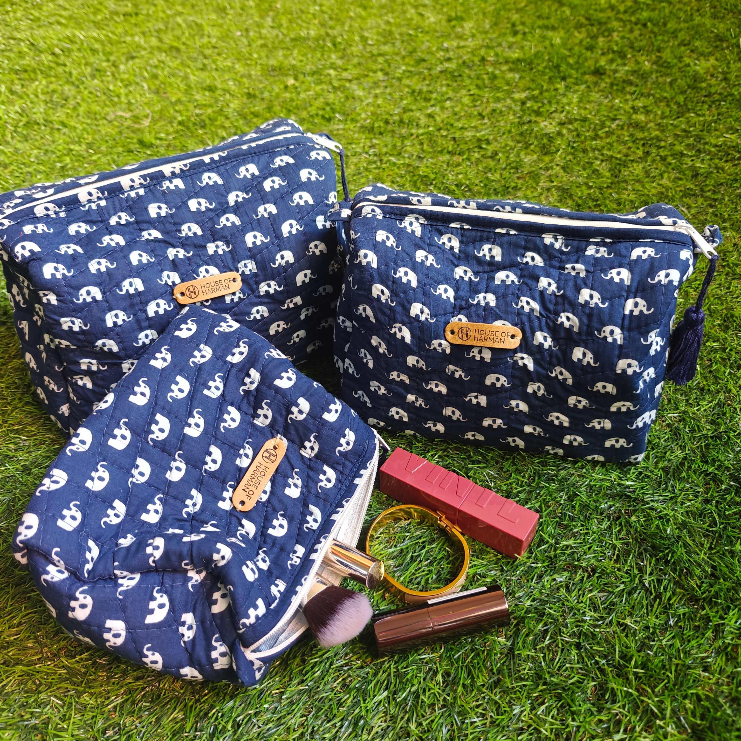 Multipurpose Pouches- Set of Three I Waterproof Lining I Four Mini Pockets Inside - HOUSE OF HARMAN