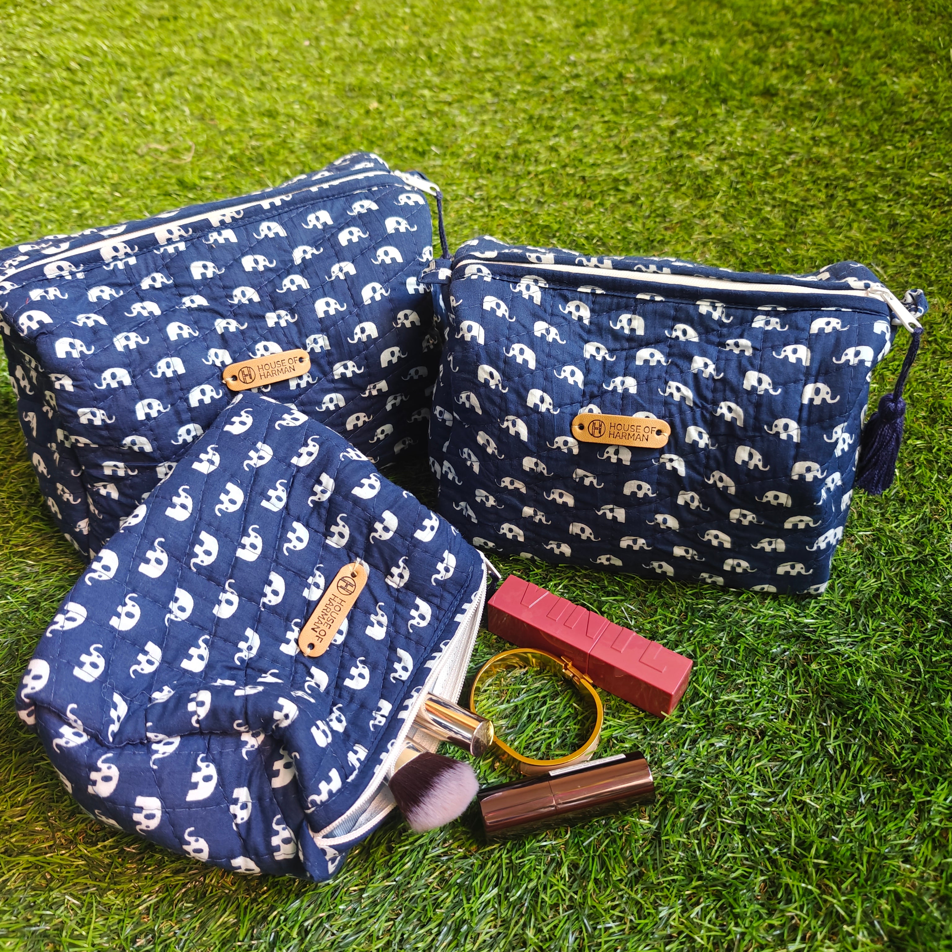 Multipurpose Pouches- Set of Three I Waterproof Lining I Four Mini Pockets Inside