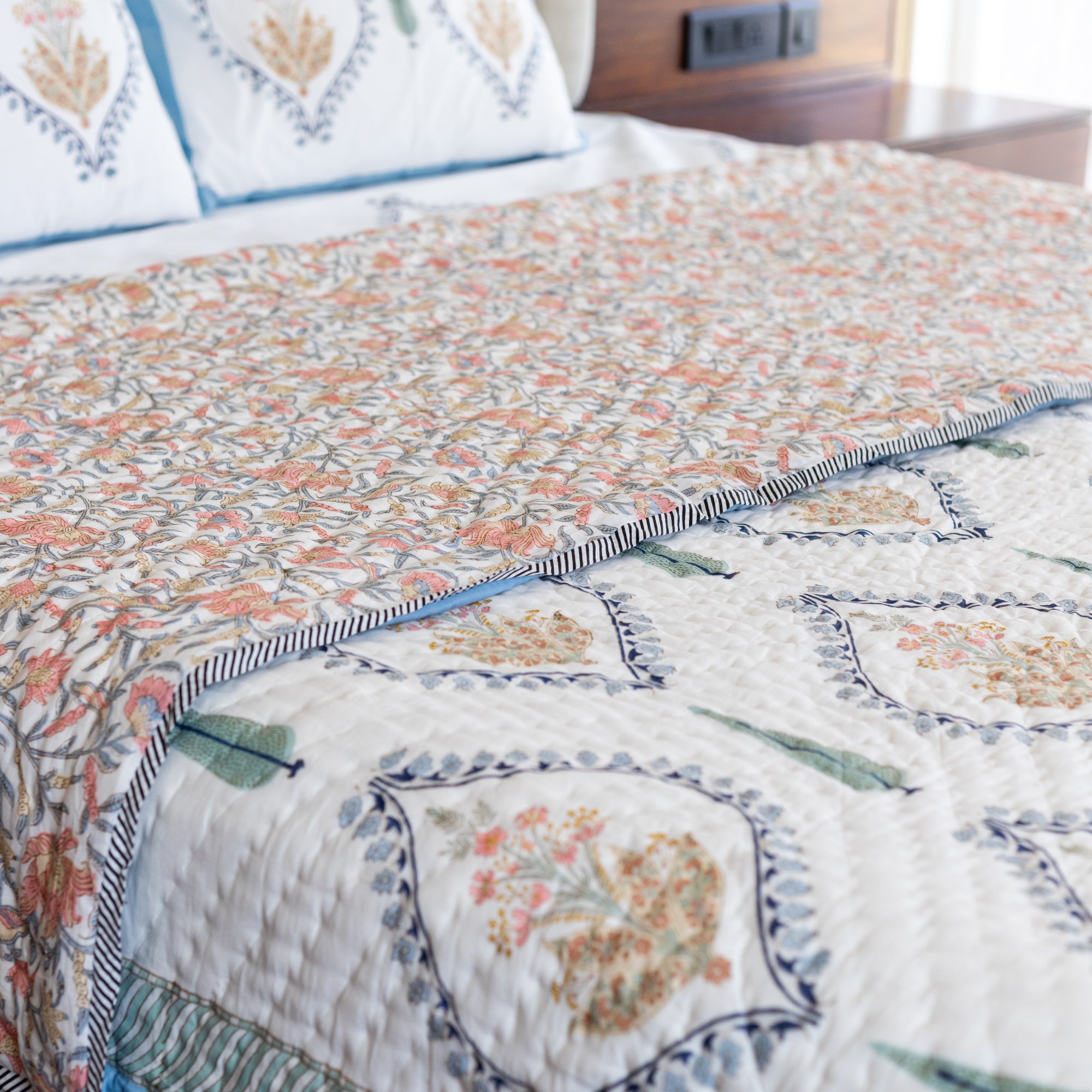 Sylvan Pine Symphony Bedsheet and Quilt