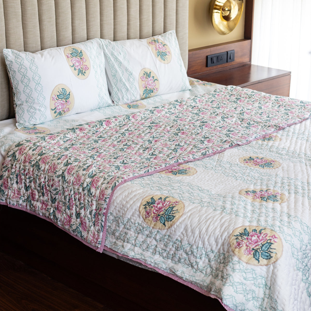 Blushing Rose Elegance Bedsheet and Quilt